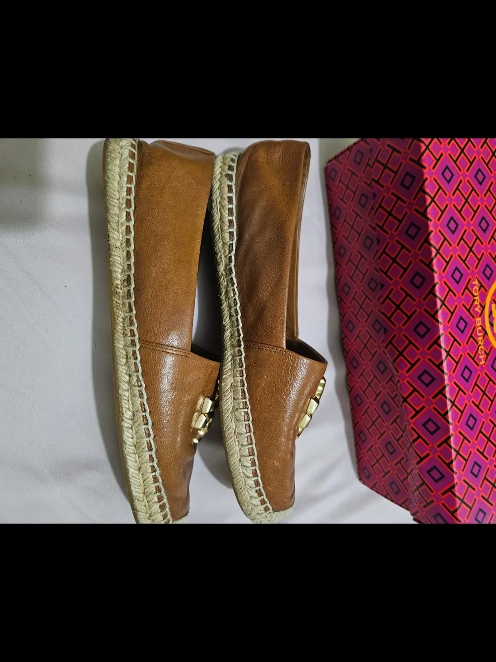 Tory Burch Brown Leather Espadrille Loafers with Gold Logo
